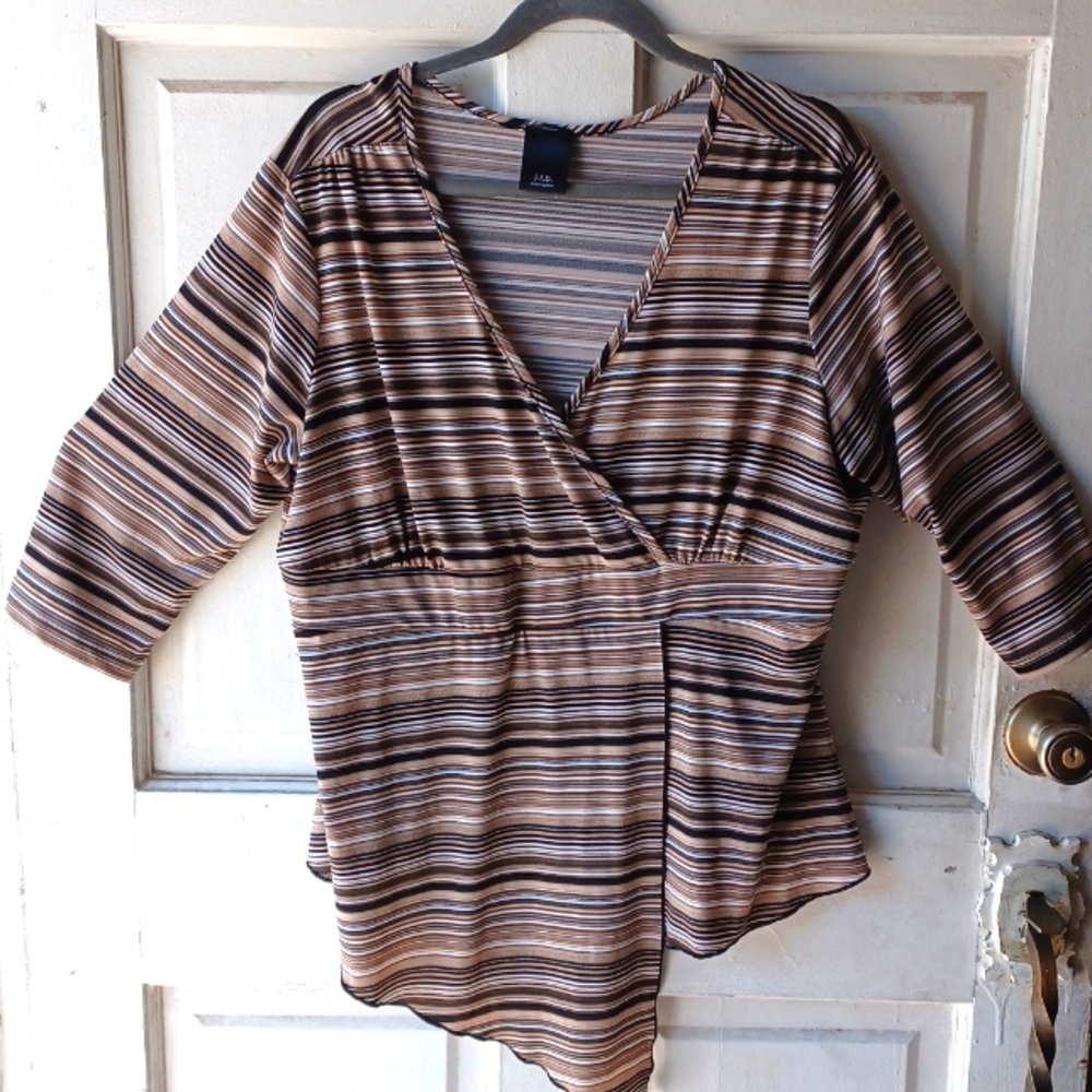 j.t.b Longsleeve VNeckline Brown and Black Stripped Blouse size 2X